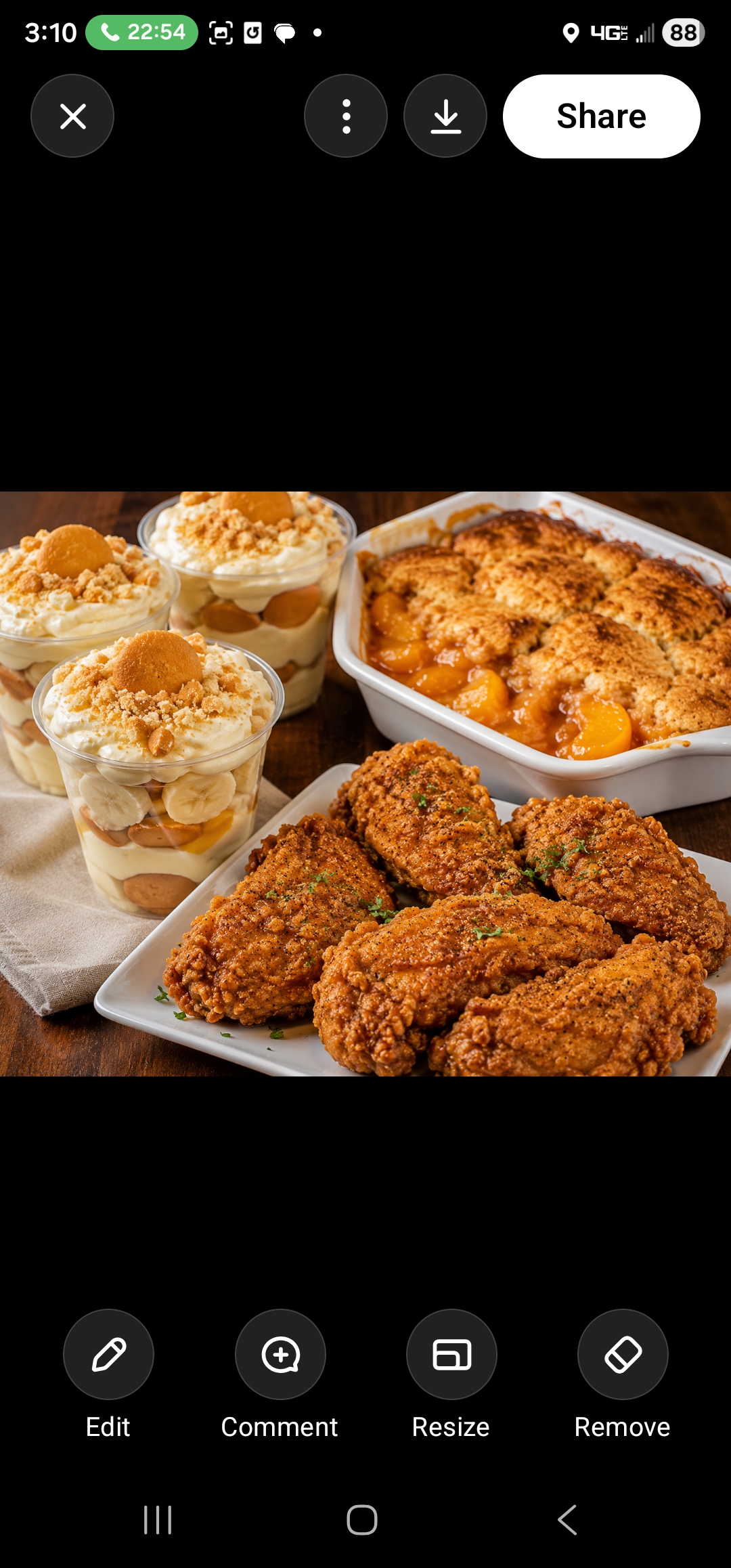 Southern comfort spread with fried chicken, banana pudding cups and peach cobbler